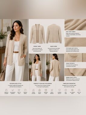 Time and Tru Open-Front Cardigan Sweater in Beige